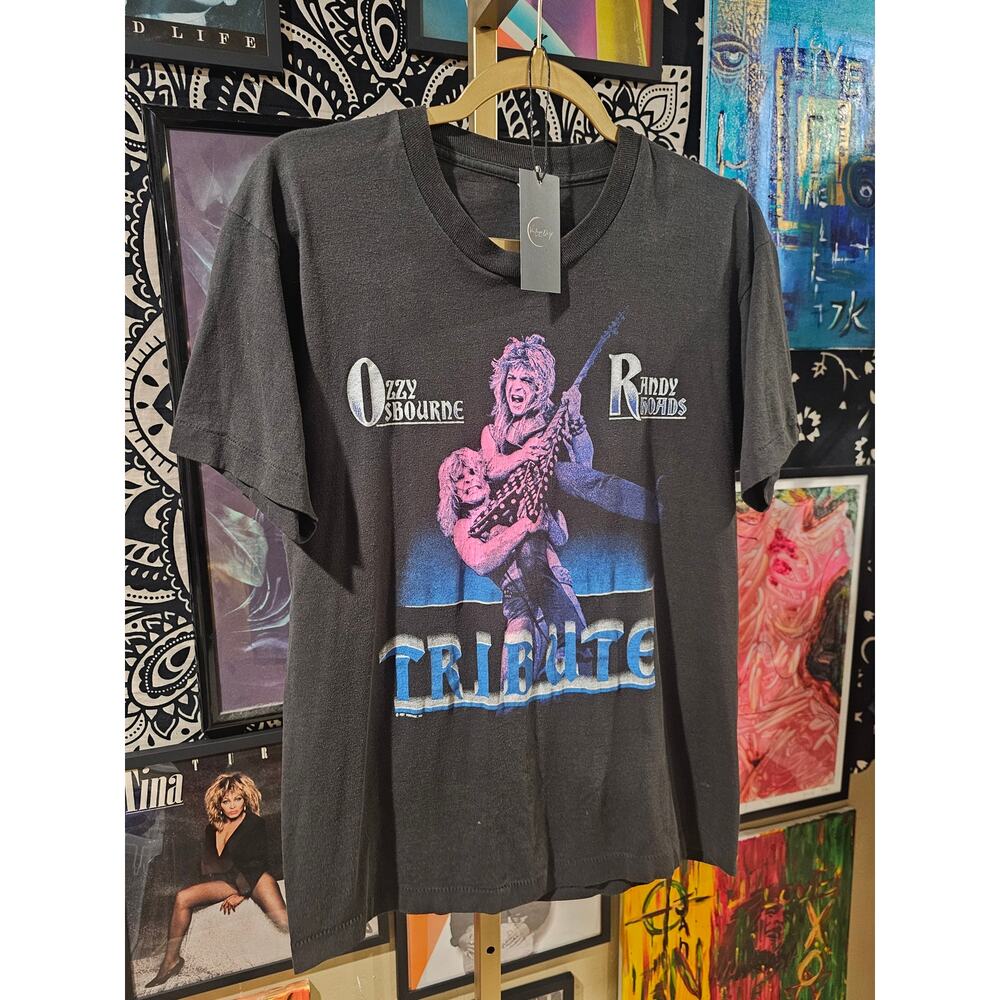 Vintage 1987 Ozzy and Randy Rhoads Tribute Concert Band Tee Large